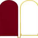 Metal Arch Stand and Cover Set,1 Burgundy Spandex Fitted Backdrop with 1 Gold Wedding Arched Stand Frame for Parties Birthday Baby Shower Bridal Banquet Decoration (6.6FT)