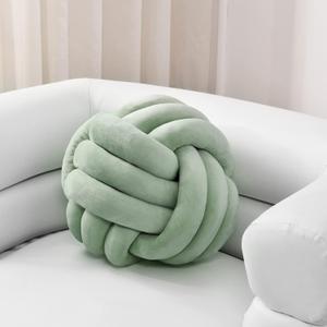 Sioloc Soft Knot Ball Pillows,Round Throw Pillow Cushion Home Decoration Plush Pillow,Throw Knotted Pillow Handmade Round Plush Pillow13.7inches,Green, Large