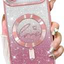 Fiyart Designed for iPhone Air Case 2025,Compatible with MagSafe Love Hearts Plating Camera Protection TPU Magnetic Glitter Shockproof Phone Bumper for Women Girls 6.6"-Pink