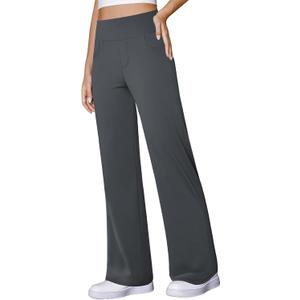 Wide Leg Yoga Pants Women Stretch Dress Work Pants with Pockets Lounge Casual Sweatpants (X-Large, Dark Grey)