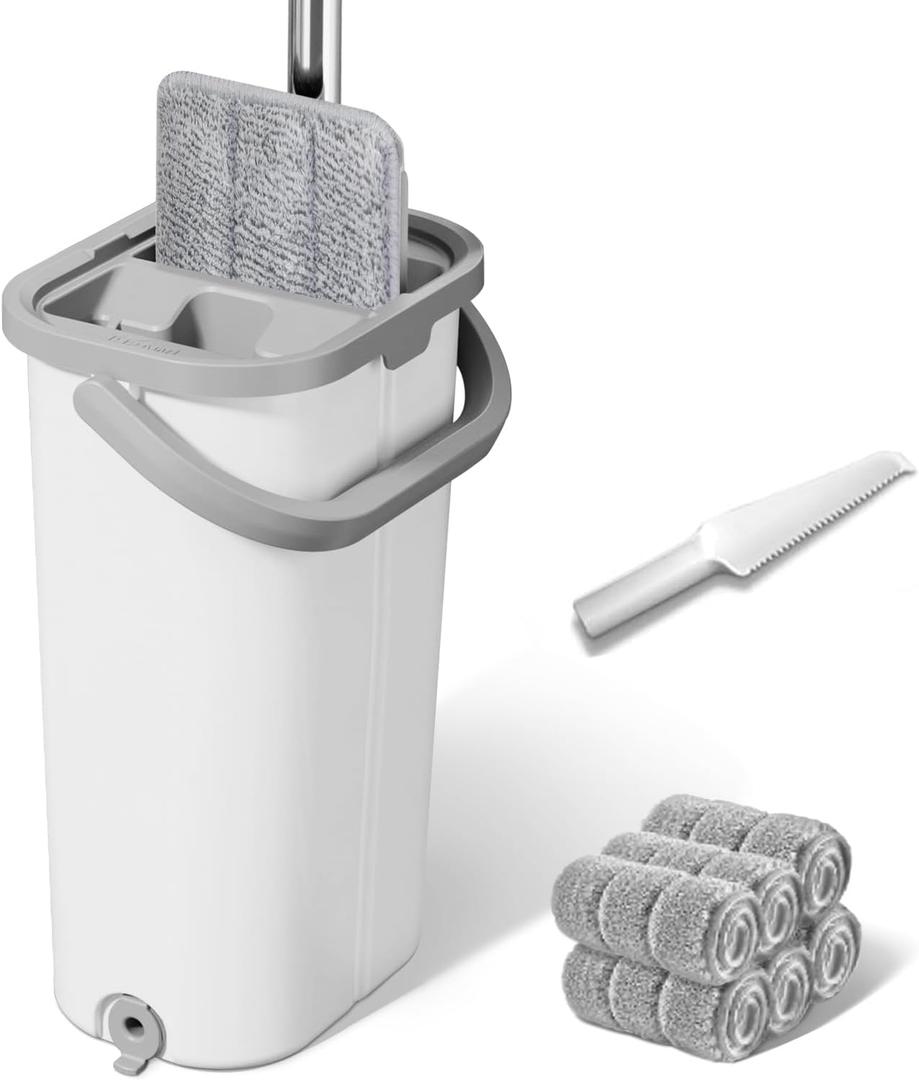 Wall Mop and Bucket Set: Wringing Wall Scrubber for Bathroom Cleaning Floor Mop with Spinner for Kitchen Lovely Gift for Women 6 Reusable Pads Wall Mop and Bucket Set: Wringing Wall Scrubber for Bathroom Cleaning Floor Mop with Spinner for Kitchen Lovely Gift for Women 6 Reusable Pads