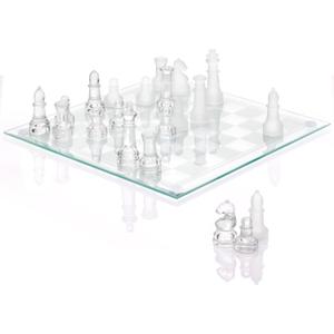 Fine Glass Chess Set, Modern Clear Chess Board Set with Solid Clear & Frosted Glass Chess Pieces | 12'' Crystal Chess Board Set, Felt Padding Included
