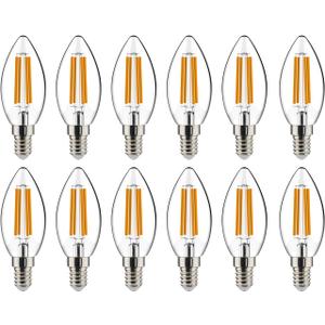 Helloify BA11 Dimmable Vintage LED Edison Candelabra Bulb, 60W Equivalent, High Brightness, 2700K Warm White Light, Clear Glass, Candles/Chandelier Style, E12 Screw Base, 12PCS