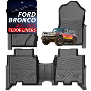 Carbon Fiber Floor Mats for Ford Bronco 4-Door 2021 2022 2023 2024 2025 (Not for 2 Door&Sport), All Weather Protection TPE Car Mats Car Liners Accessories, Front & 2nd Row Floor Liners Set