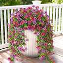 Artificial Hanging Flowers for Outdoors, 2 Pcs Fake Hanging Plant Spring Summer Decor, UV Resistant No Fade Realistic Faux Flower for Front Door Porch Planter Patio Garden Yard(Light Purple Red)