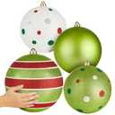 4 Pcs 8'' Extra Large Christmas Ball Ornaments Giant Oversized Plastic Xmas Ball Big Hanging Christmas Tree Ornaments for Xmas Tree Holiday Party Outdoor Decor(Red Green)