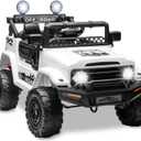 SEHOMY 12V Kids Ride On Truck, 3 Speeds, Battery Powered Electric Car White | Parent Remote Control, 3 Speed, Spring Suspension, LED Lights, Safety Start, Built-in Music, 4-Wheel, Toys Gift for Boys
