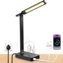 Infiway Desk Lamp with USB Charging Port: LED Desk Lamps for Home Office - 1 USB-A, 1 Type-C Charging Port, 2 AC Power Outlets, Touch Control Dimmable 5 Color 5 Brightness, Night Light(Black)