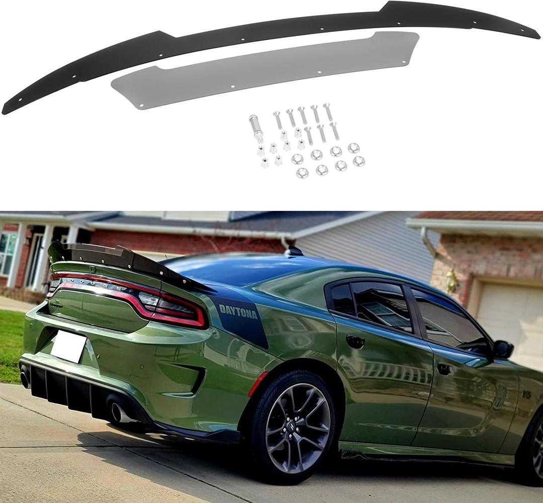 Bonbo Venom V2 Rear Wickerbill Spoiler for Dodge Charger 2015-2024 SRT ScatPack Hellcat, Add-on Type 2-Piece Rear Wicker Bill Spoiler with RivNut Tool (Gloss Black)
