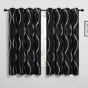 NICETOWN Black Out Curtains for Living Room - Foil Printed Wave Lines Thermal Insulated Blackout Panels/Drapes for Bedroom Kitchen Loft Cafe Window (2 Panels, 52 inches Wide by 63 inches Long)