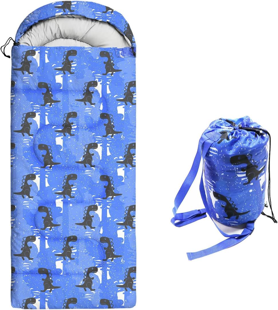 Kids Sleeping Bags - Camping Sleeping Bags with Carry Bag - Compact Sleeping Bag for Hiking, Backpacking 3 Season Warm & Cool Weather, Lightweight Waterproof Outdoor Travel for Boys Girls (Blue)
