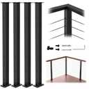 4Pack 36" T304 L-drilled Cable Railing Corner Post(Post 35"x2"x2"), Wire Railing Post with Cable Grommets, Fixed Top Mount Stainless Steel Black Finish Deck Staircase Post