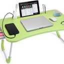 Slendor Lap Desk with Tablet Slot, Foldable Laptop Table with Storage Drawer for BedPortable Bed Desk for Laptop, Computer Tray with Cup Holder Notebook Stand Reading Holder for Couch Floor, Green