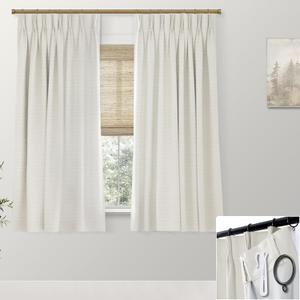 SHINELAND Short Blackout Curtains for Bedroom Windows,Extra Wide Pre-Pleated Black Out Linen Pinch Pleat Cafe Curtains 45 Inch Length for Kitchen (Natural Cream)