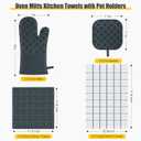 Oven Mitts Kitchen Towels Dishcloths with Pot Holders Sets 12PCS,Dish Towels Sets,Oven Gloves Pot Pads Heat Resistant 500 Degrees with Non-Slip Silicone Surface for Cooking Baking Grilling-Deep Green