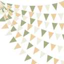 32Ft Camping Party Decorations Olive Green Tan Brown Cream Neutral Triangle Flag Fabric Banner Pennant Garland Streamers for Woodland Birthday Jungle Baby Shower Safari Camper Bachelorette Decor