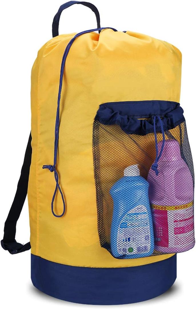 Dalykate Backpack Laundry Bag, Laundry Backpack with Shoulder Straps and Mesh Pocket Durable Nylon Clothes Hamper Bag with Drawstring Closure for College, Travel, Laundromat, Apartment