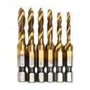 AUTOTOOLHOME 6 Pack Titanium Combination Drill Tap Bit Set Screw Tapping SAE 6-32NC 8-32NC 10-24NC 10-32NC 12-24NC 1/ 4-20NC