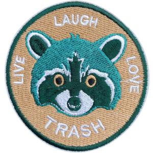 2 x Live Laugh Love Trash 3'' Iron On Embroidered Patch, Funny Racoon DIY Sew On Patches, Trash Embroidered Patches for Clothes Backpacks Hats Denim, Humorous Animal Gift for Her Him Kids Adults