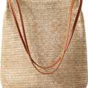 Tavaleu Straw Beach Bags for Women, Tote Handbag Shoulder Bag for Women, Beach Straw Purse Buckets Summer Fashion Hobo Bags (Khaki)