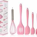 ADBI's Spatulas Silicone Heat Resistant - Kitchen Utensil Set - Cooking tools, whisk, brush. Gift For Woman and Men (Pink)