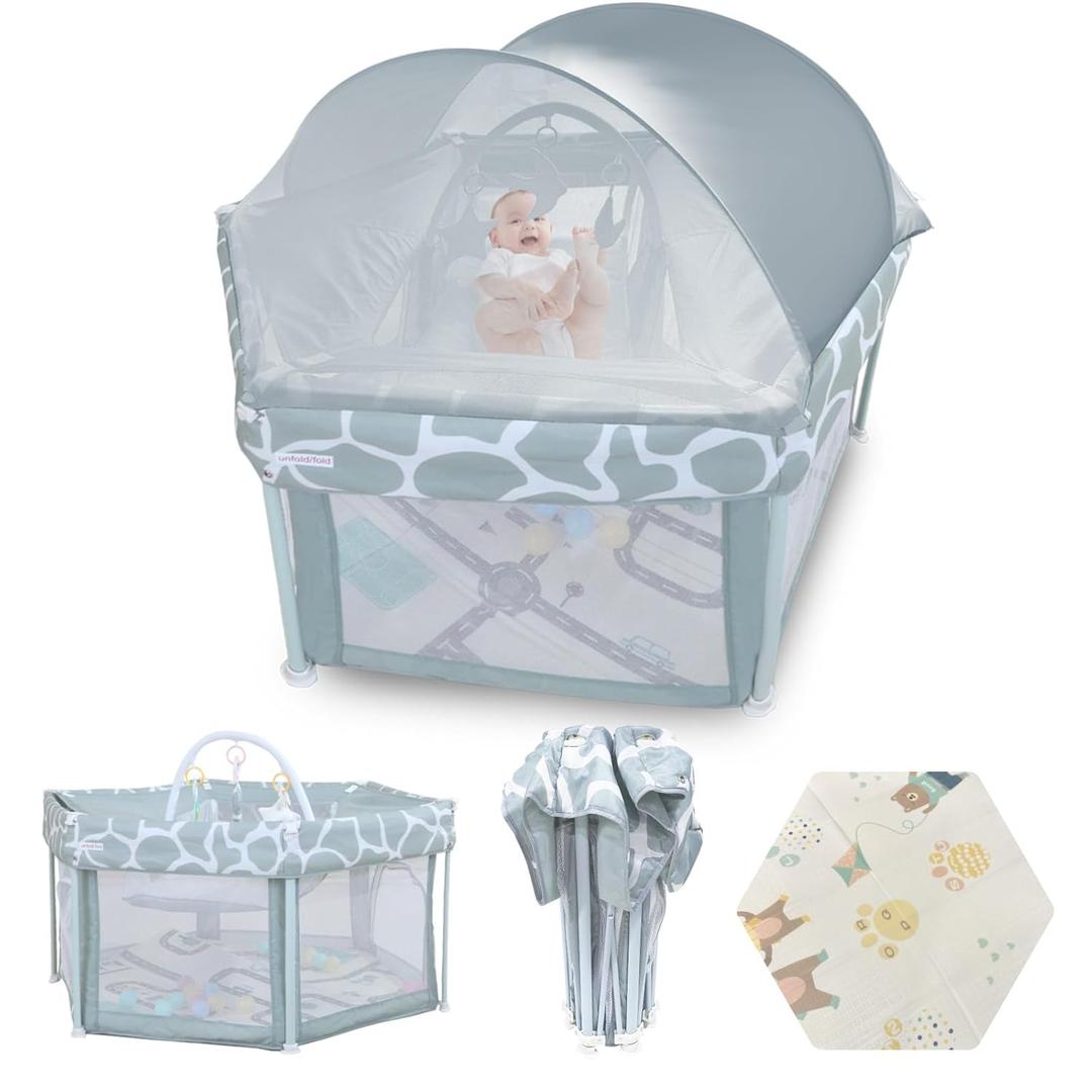 Baby Playpen, 50" 50" Playpen for Babies and Toddlers, Pack and Play for Indoor or Outdoor, with Bassinet and Mat, Travel Crib, Waterproof, Machine Washable, Gift for Baby, Kids, Birthday (Grey Plus)