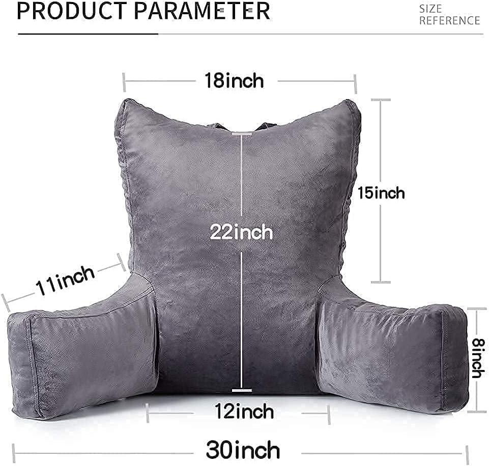 Back Pillow for Bed Sitting up, Backrest Pillow with Arms, Back Support Pillows for Gaming Lounging Watching TV, Large 21" Grey