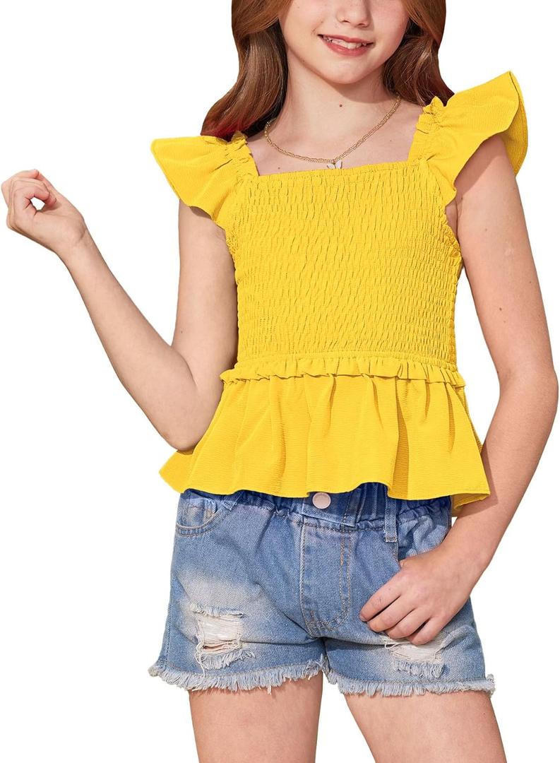 BesserBay Girls Summer Ruffle Cap Sleeve Square Neck Tank Top Peplum Hem Smocked Cute Babydoll Blouse 5-14 Years (Yellow, 6yrs Old) BesserBay Girls Summer Ruffle Cap Sleeve Square Neck Tank Top Peplum Hem Smocked Cute Babydoll Blouse 5-14 Years (Yellow, 6yrs Old)