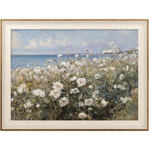 ASTRDECOR Framed Canvas Wall Art Room Decor, Vintage Landscape Wall Art for Home Decor Aesthetic Artwork, Coastal Scenery Nature Rustic Farmhouse Wall Decor for Living Room, White Wildflowers Oil Painting Pictures Bathroom Wall Decor- 12''x16''