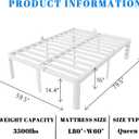 16 Inch White Bed Frame Queen Size, Metal Platform Queen Bed Frame with Anti-Slip Baffles, No Box Spring Needed, Heavy Duty Steel Support, Round Corner Legs, Noiseless, Storage Space