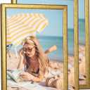 3 pack Wood 16x20 Frame Gold, Ornate Natural Wooden 20x16in Picture Frame, Modern Golden 16 x 20in Gallery Photo Pic Frame with HD Plexiglass,Horizontal Vertical Wall Mounting Set of 3