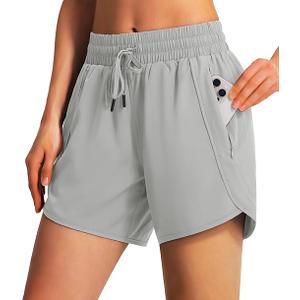 Ksmien Women's 5"/ 7" Athletic Running Shorts Quick Dry Lightweight Workout Gym Shorts with Zipper Pockets UPF 50+, Size XL