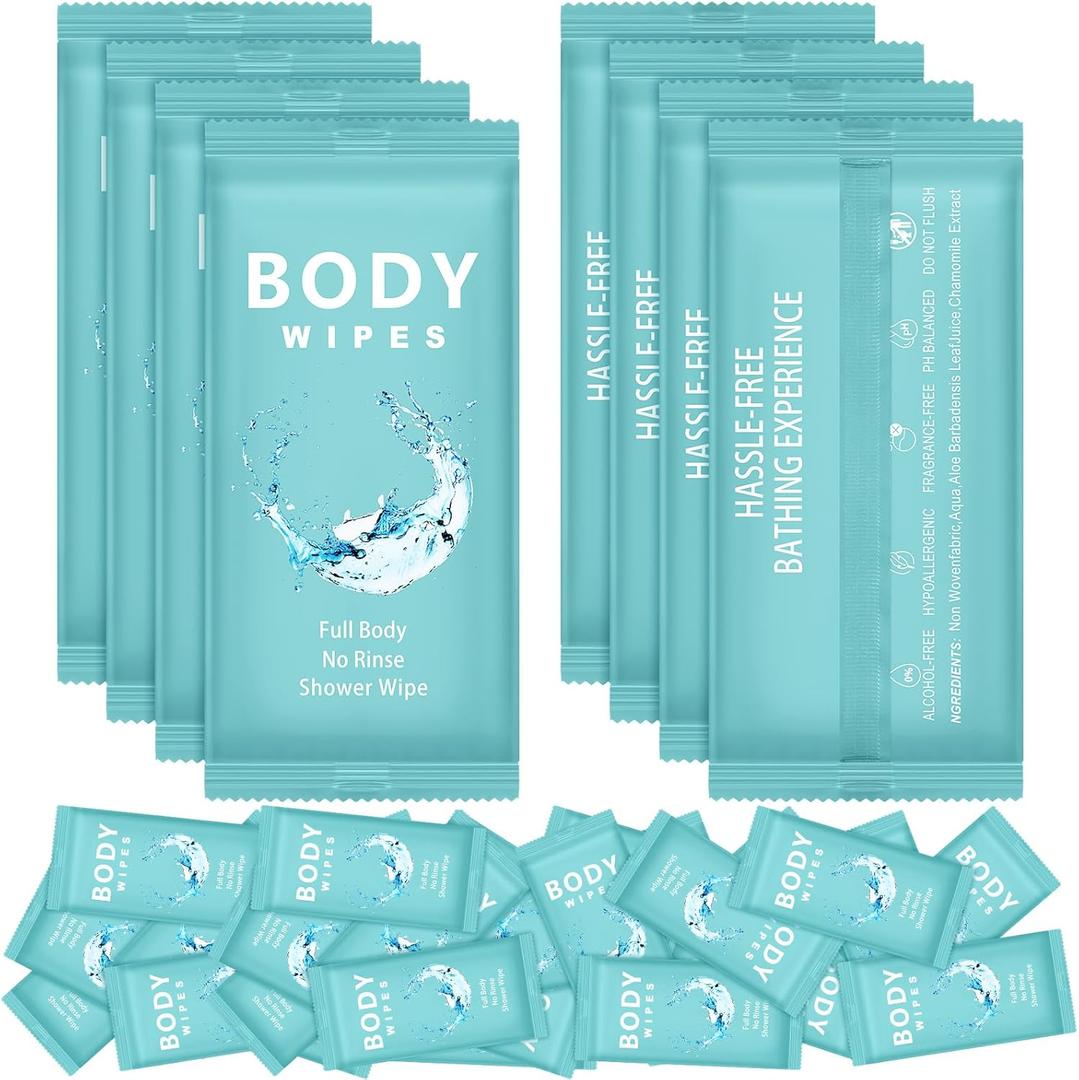 Treela 300 Pcs Large Body Wipes Bulk Deodorant Travel Size for Homeless Care Package Supplies Individually Wrapped Adults Bathing No Rinse Wet Wipes Men Women Hygiene Items(7.09" X 9.84",Blue)