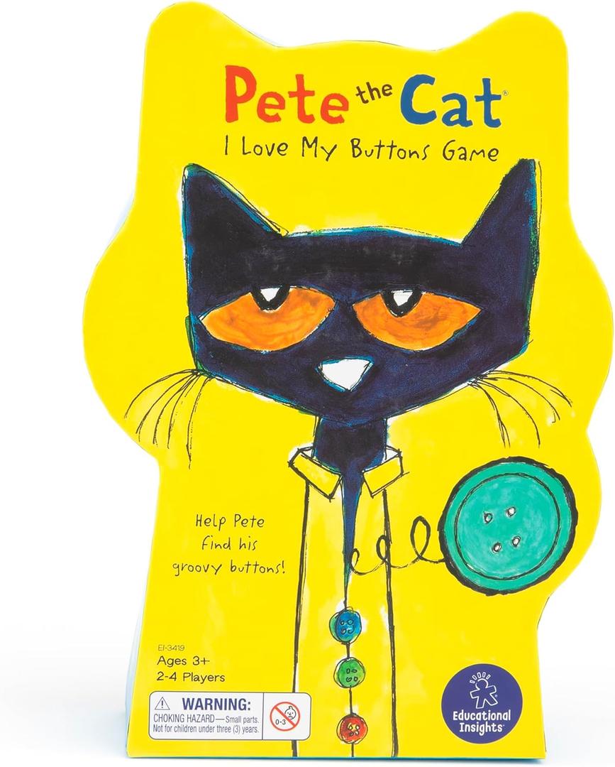 Educational Insights Pete The Cat I Love My Buttons Game - Preschool Board Games for Kids, Toddler Fine Motor Skills, Color Matching Kids Games and Fun Gifts for Girls and Boys Ages 3+
