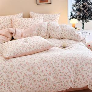 Duvet Cover Queen Size - Pink Floral on Side A, Pink & Small Flowers on Side B, Comforter Cover Soft & Lightweight Microfiber Quilt Cover with Zipper Closure and 2 Pillowcases