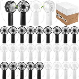 Woanger 60 Pack Mini Handheld Fan Bulk with Rope Hanging Portable Eyelash Fans Small Personal Cooling for Wedding Travel Makeup Camping Hiking Independent White Box (Black,White)