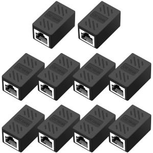 RJ45 Cat6 Coupler Ethernet Extender Connector, 10 Pack in line Coupler Cat7 Cat6 Cat5e Cat5 Ethernet Cable Extender Female to Female Black