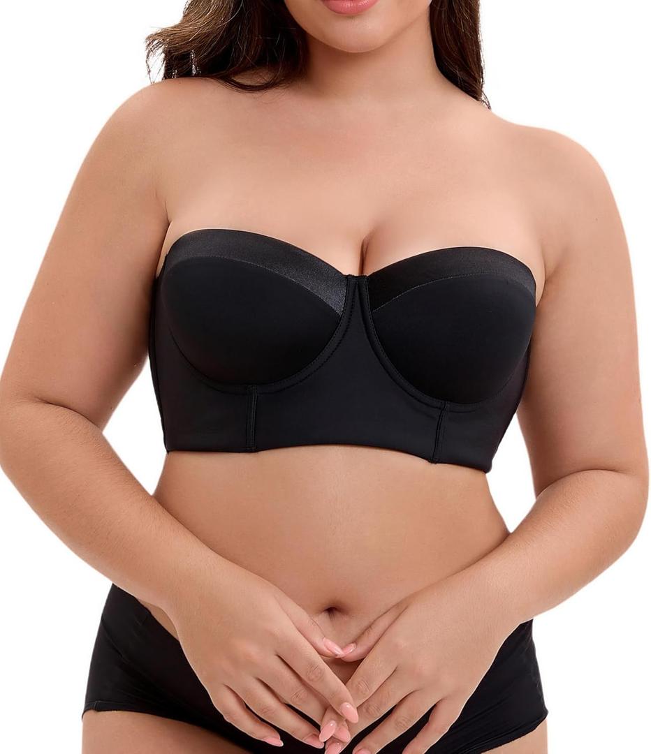 Strapless Bras for Women Longline 34DDD Black