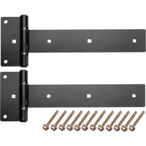 T-Strap Gate Hinges 12 in, Heavy Duty Tee Hinge, T-Door Hinges, 180 Opening Gate Strap Hinges, Black Wrought Hardware for Wooden Fences, Yard,Barn Door, Shed Doors,2 Pcs(Patent Pending)