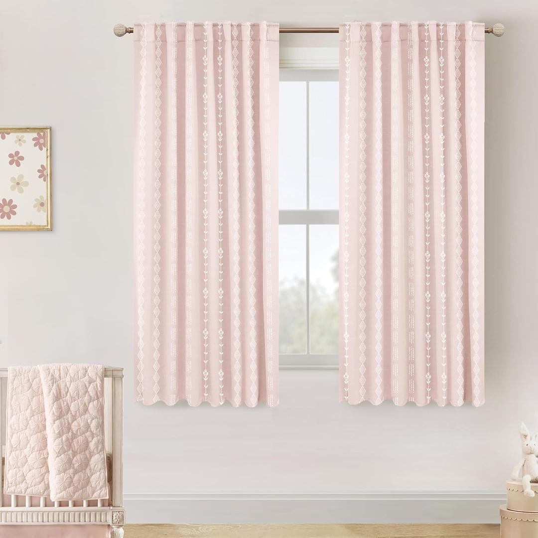 Kids Curtains for Bedroom Girls,Blackout Light Blush Pink Floral Boho Black Out Beautiful Pastel Curtains for Baby Room Playroom 63 Inch Length (50"W x 63"L (Pack of 2))