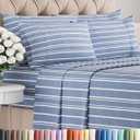 Queen 6 Piece Sheet Set - Comfy Breathable & Cooling - Soft Hotel Luxury Bedding Set with 8-16 Inch Deep Pockets - 1 Flat & 1 Fitted Sheet & 4 Pillowcases - Wrinkle Free & Easy Care - Blue Stripes 3