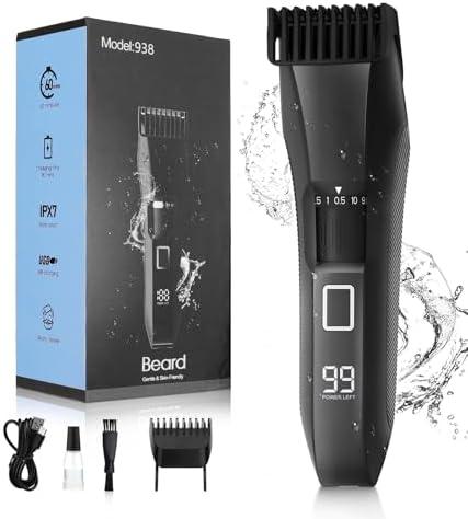 Beatslm Beard Trimmer for Men, 20 Length Adjustable, Cordless Waterproof Clippers, Stainless Steel T-Blade for Precision Facial Hair Trimming with 2 Guide Combs, Travel Lock, LED Display