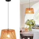 Rattan Pendant Light,boho hanging light Fixture Kitchen Island,Handwoven wicker Flush Mount ceiling light fixtures,Coastal Natural rattan chandelier for dining room Bedroom Living Room Hallway