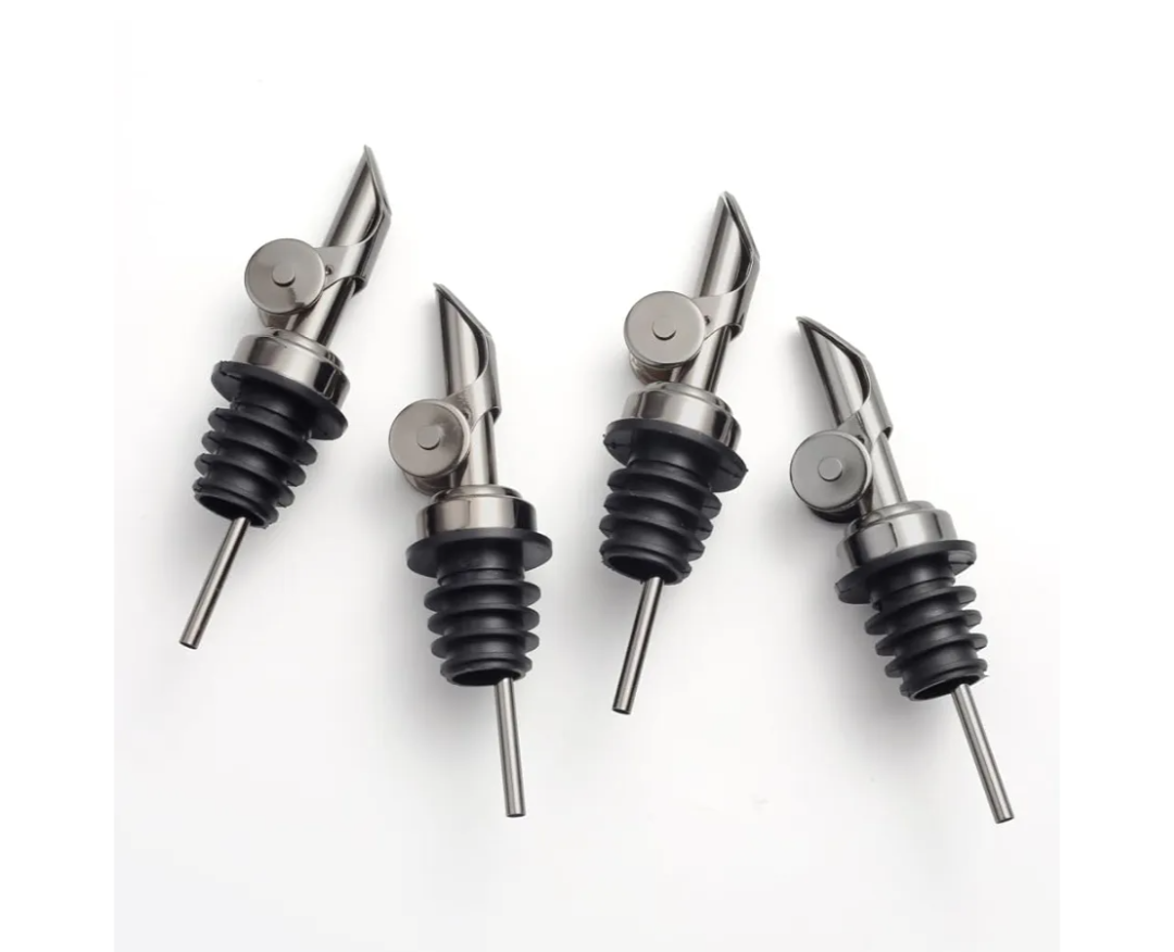 Molimoli Pack of 4 Premium Liquor Pour Spout Made of Stainless Steel with Automatic Anti-Oxidation Mechanism, Bottle Pourers for Alcohol and Wine, Olive Oil Dispenser Spout, Oil Bottle Spout, Black