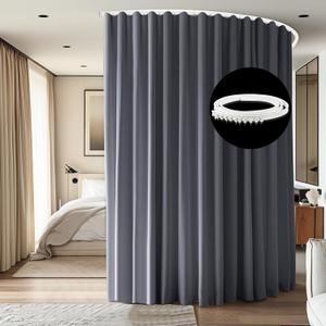 Room Divider Ceiling Mounted Curtains Track Sets Extra Wide Blackout Curtain Flexible Tracks for Bedroom Privacy Partition Separator, 1 Panel Grey Drape and White Rail, W8.3 x H7ft
