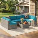 May in Color 7 Pieces Wicker Outdoor Patio Furniture Set, Patio Sectional Sofa with Coffee Table, All-Weather Outdoor Sectional Furniture for Garden Backyard, Light Blue