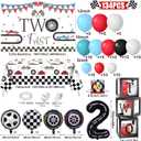 134 Two Fast Birthday Decorations Race Car Party Supplies for 2 Year Old Boy Racing Balloon Garland Arch Kit Backdrop Tablecloth Box Crown Wheel Checkered Balloon 2nd Two Fast Birthday Decor
