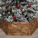 40" Wood Christmas Tree Collar, XL Hexagon Xmas Bottom Cover, Rustic Vintage Skirt for 7.5-11 ft Christmas Tree, Wooden Xmas Oversized Holiday Decor for Home Festive Party(Brown,X)