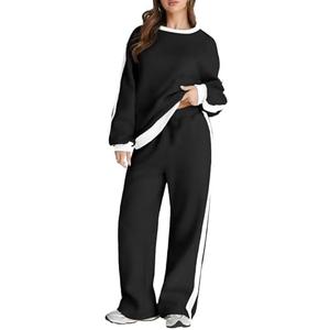 Herseas Women 2 Piece Outfits Color Block Sweatsuit Casual Fleece Lounge Matching Sets, Small