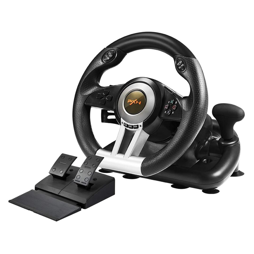 PXN PC Racing Steering Wheel, V3II USB Car Driving Simulator Race Gaming Steering Wheel with Pedals for Windows PC, PS3, PS4, Nintendo Switch, Xbox One, Xbox Series X/S (Black)